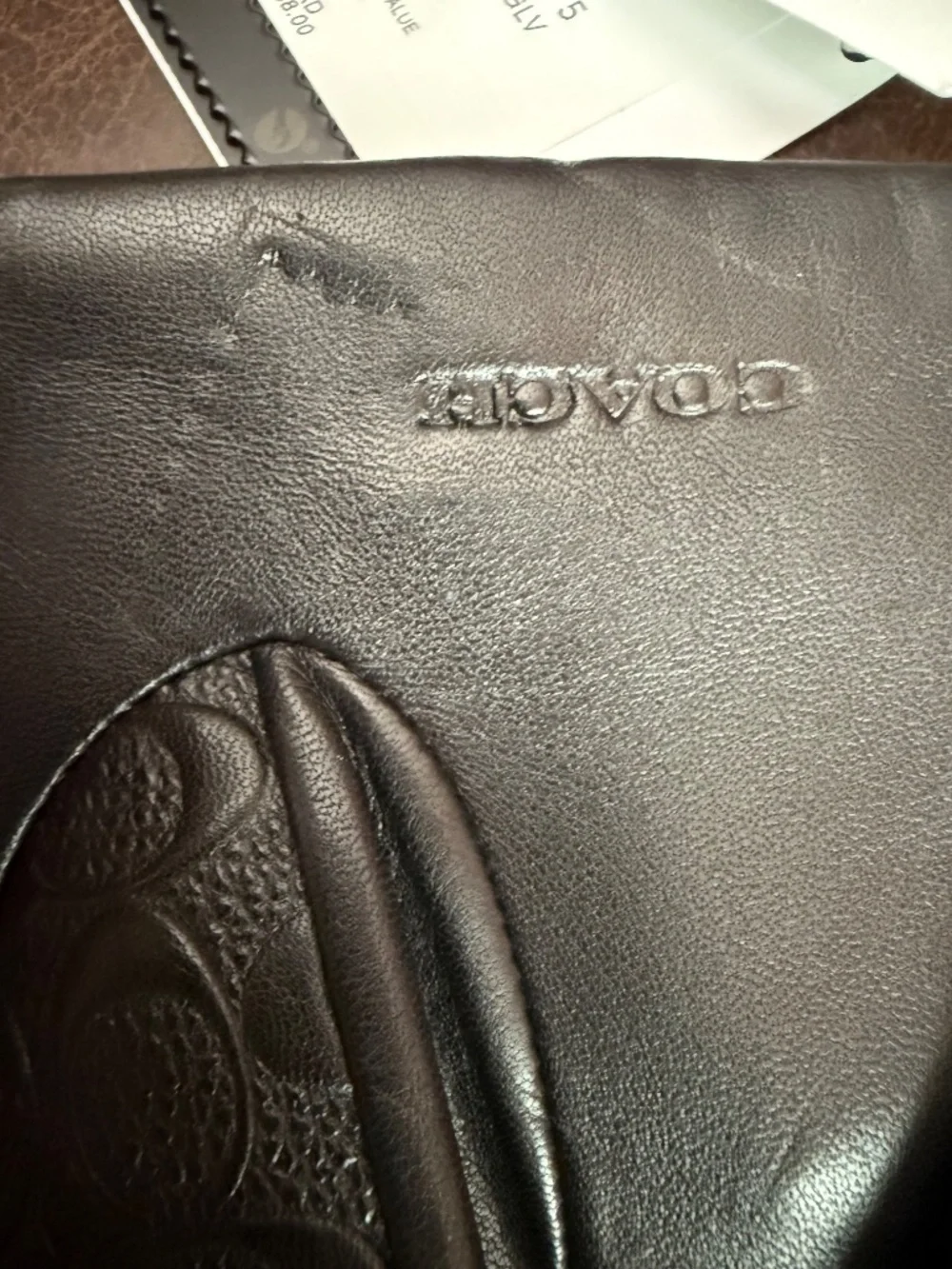 Coach Signature C Logo Embossed Leather Tech Gloves Black Womens Size 7 1/2 NWT
